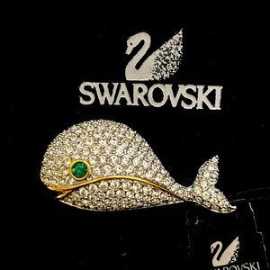 Swarovski Swan Signed Whale Brooch Pin